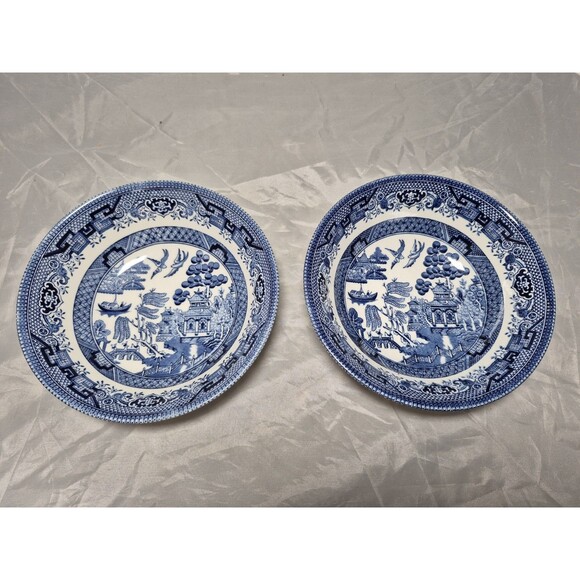 Vintage Set 2 Churchill Willow Blue 6” Coupe Cereal Bowl - Georgian Shape - Picture 1 of 5